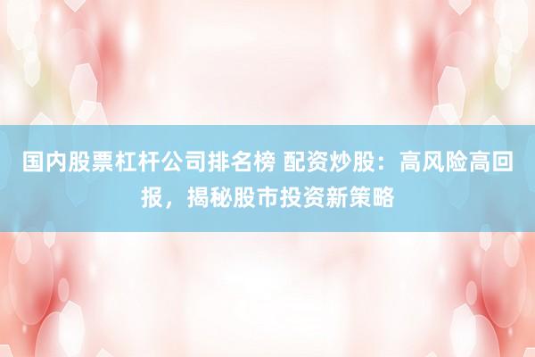 国内股票杠杆公司排名榜 配资炒股：高风险高回报，揭秘股市投资新策略